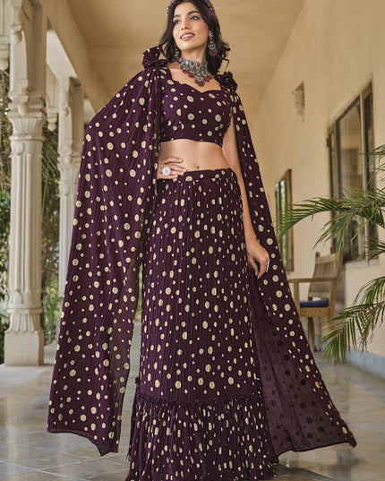 Burgundy Crushed Georgette Readymade Lehenga Choli