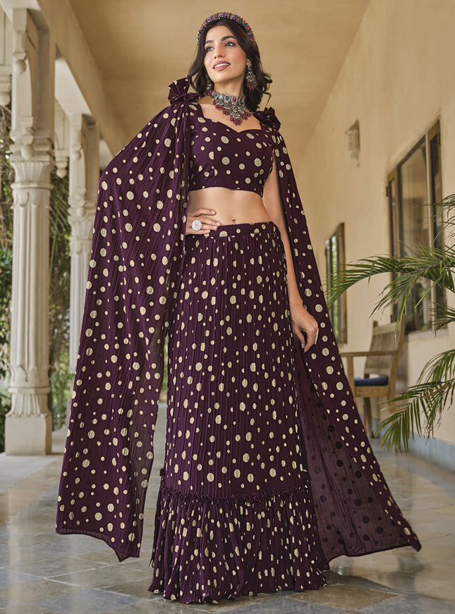Burgundy Crushed Georgette Readymade Lehenga Choli