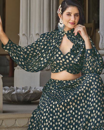 Teal Green Crushed Georgette Readymade Lehenga Choli