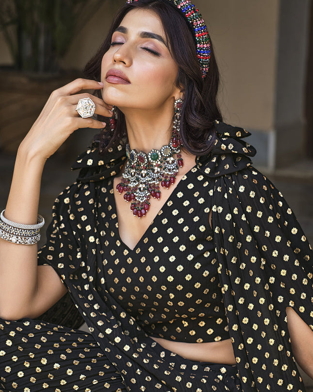 Black Crushed Georgette Readymade Lehenga Choli