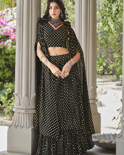 Black Crushed Georgette Readymade Lehenga Choli