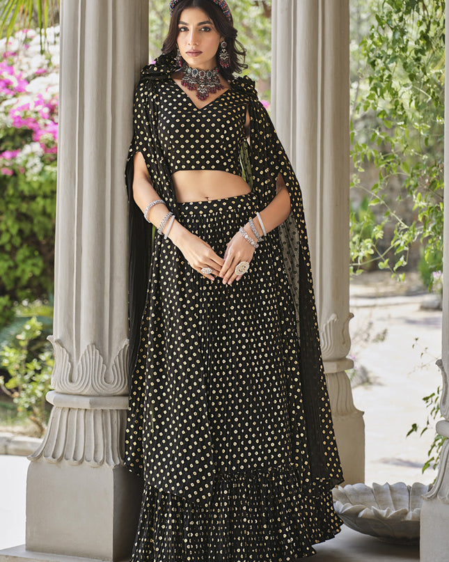 Black Crushed Georgette Readymade Lehenga Choli