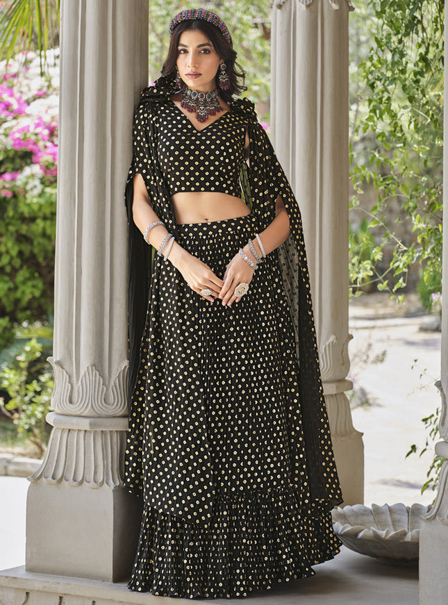 Black Crushed Georgette Readymade Lehenga Choli