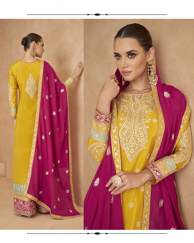 Multicolor Chinnon Embroidered Designer Palazzo Kameez