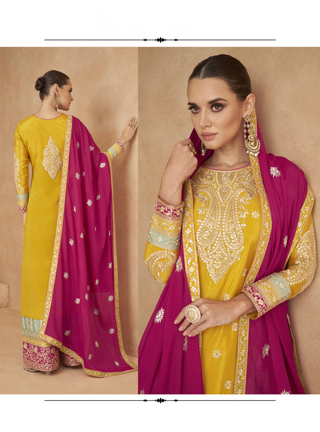 Multicolor Chinnon Embroidered Designer Palazzo Kameez