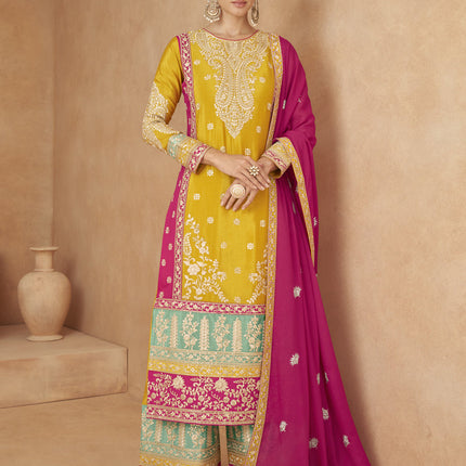 Multicolor Chinnon Embroidered Designer Palazzo Kameez