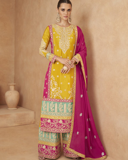 Multicolor Chinnon Embroidered Designer Palazzo Kameez