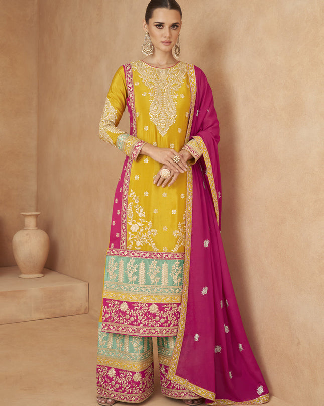 Multicolor Chinnon Embroidered Designer Palazzo Kameez
