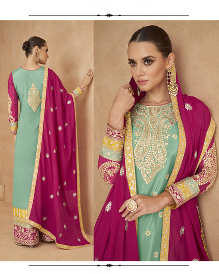 Multicolor Chinnon Embroidered Designer Palazzo Kameez