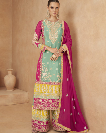 Multicolor Chinnon Embroidered Designer Palazzo Kameez