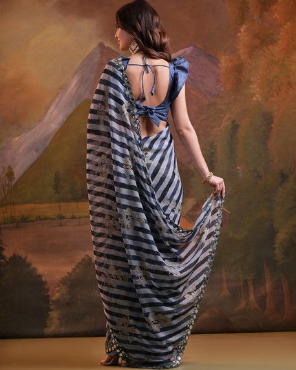 Multicolor Georgette Leheriya Print Embellished Saree