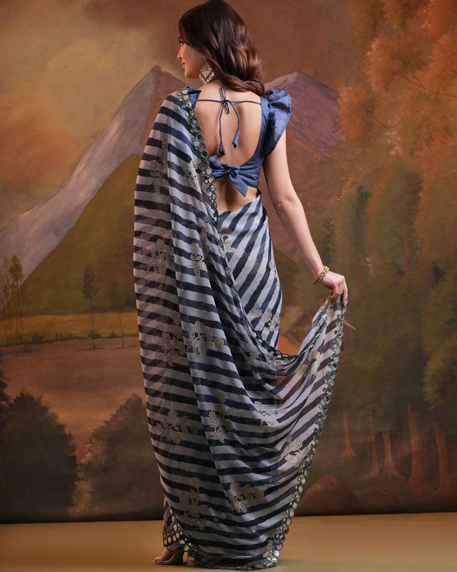 Multicolor Georgette Leheriya Print Embellished Saree