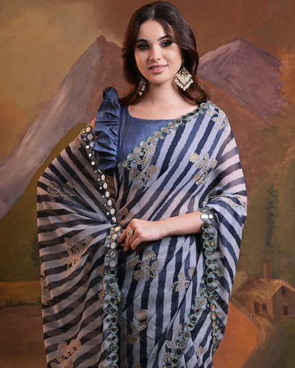 Multicolor Georgette Leheriya Print Embellished Saree