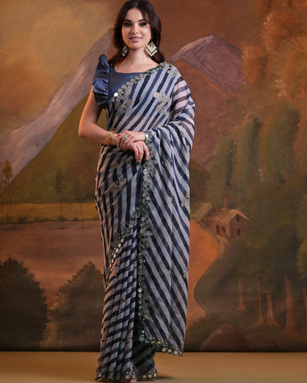 Multicolor Georgette Leheriya Print Embellished Saree