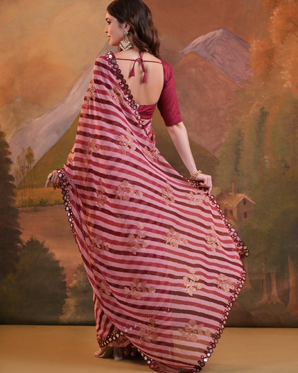 Multicolor Georgette Leheriya Print Embellished Saree