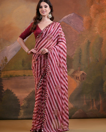 Multicolor Georgette Leheriya Print Embellished Saree