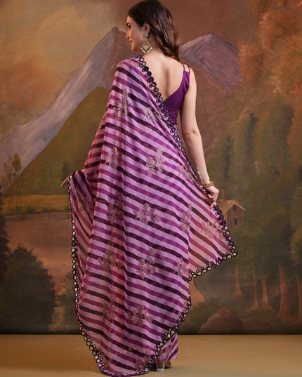 Multicolor Georgette Leheriya Print Embellished Saree