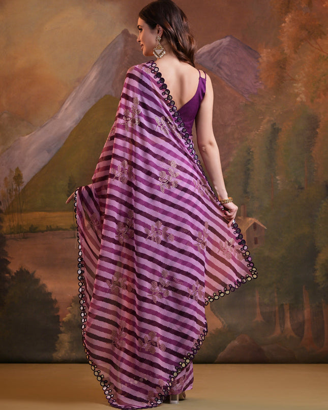 Multicolor Georgette Leheriya Print Embellished Saree