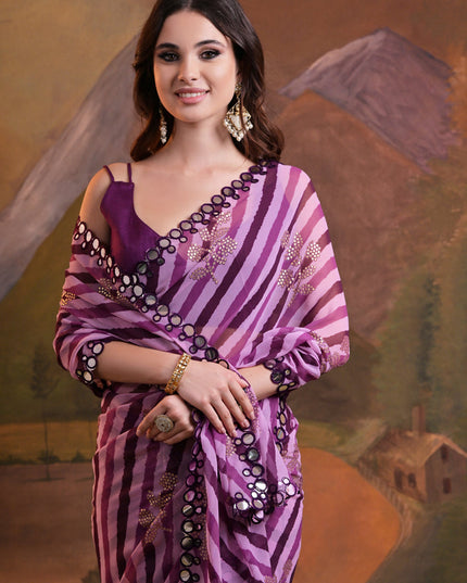 Multicolor Georgette Leheriya Print Embellished Saree