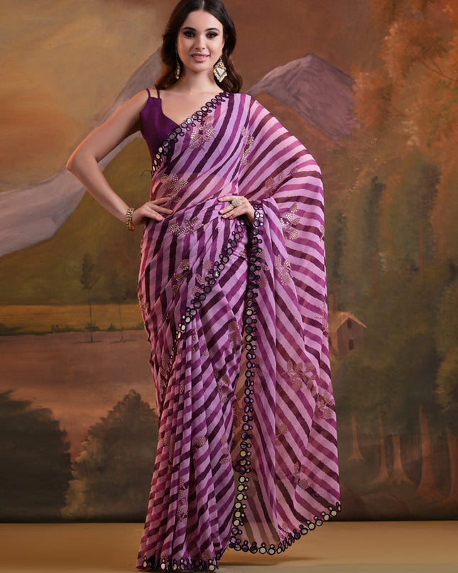 Multicolor Georgette Leheriya Print Embellished Saree