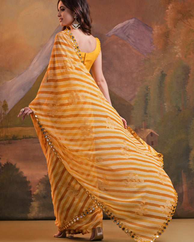 Multicolor Georgette Leheriya Print Embellished Saree