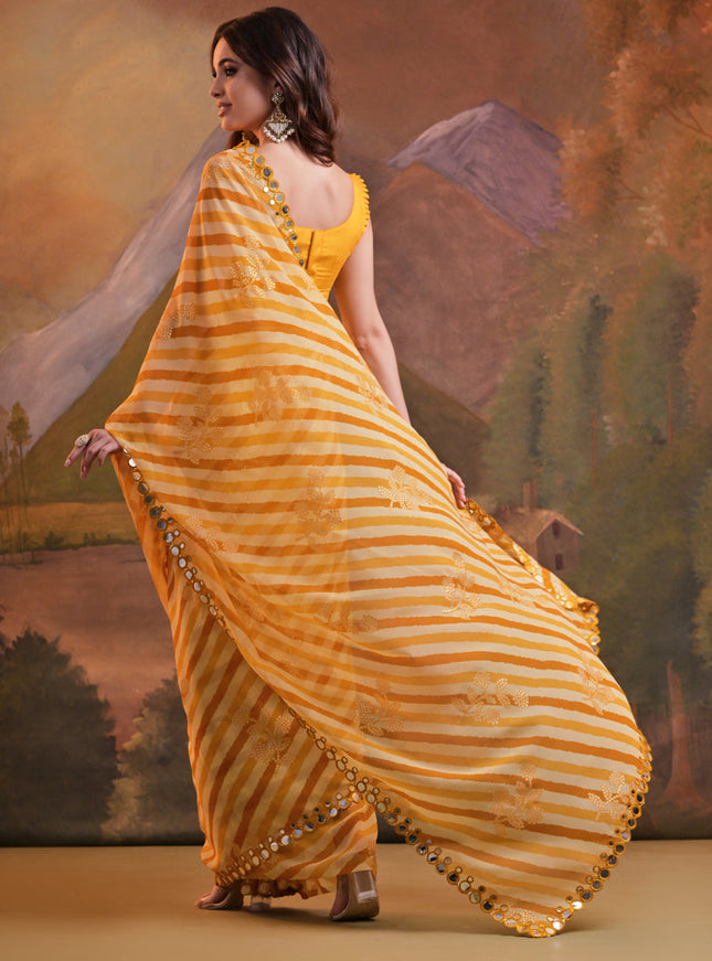 Multicolor Georgette Leheriya Print Embellished Saree