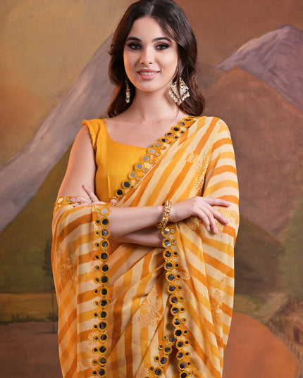 Multicolor Georgette Leheriya Print Embellished Saree