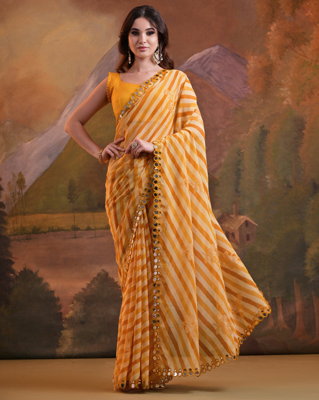 Multicolor Georgette Leheriya Print Embellished Saree