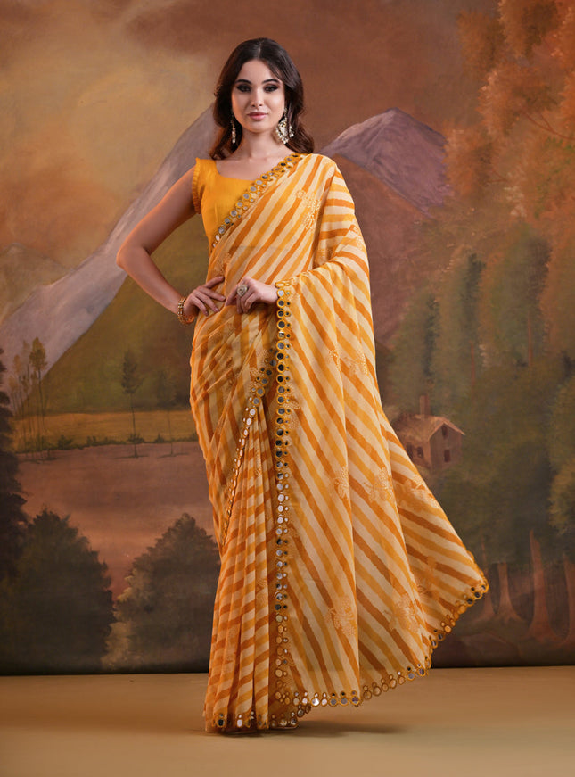 Multicolor Georgette Leheriya Print Embellished Saree