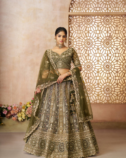 Mehendi Green Heavy Embroidered Sequin Lehenga Choli