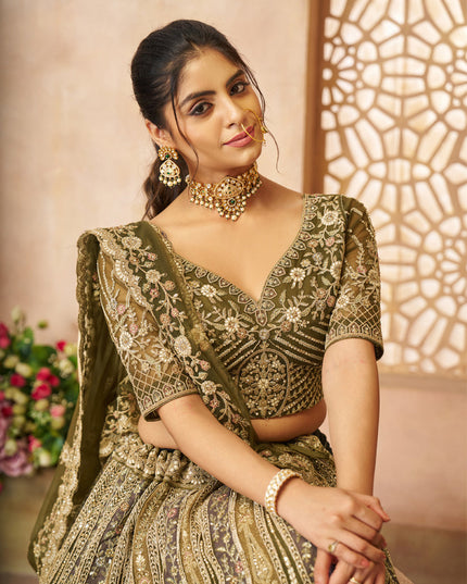 Mehendi Green Heavy Embroidered Sequin Lehenga Choli