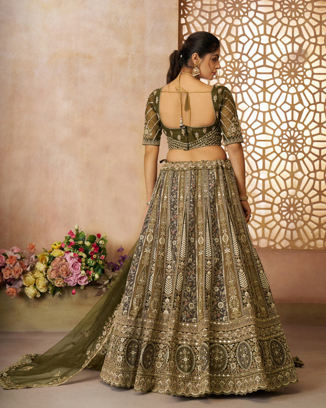 Mehendi Green Heavy Embroidered Sequin Lehenga Choli