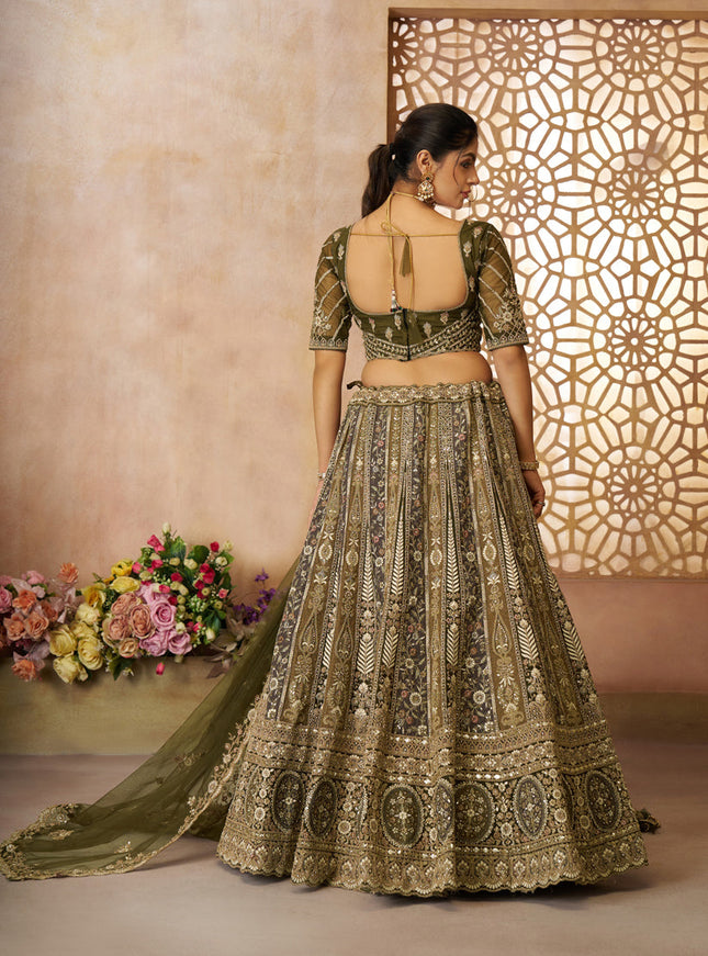Mehendi Green Heavy Embroidered Sequin Lehenga Choli