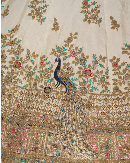 Fascinating Off White Heavy Embroidered Silk Bridesmaid Lehenga Choli