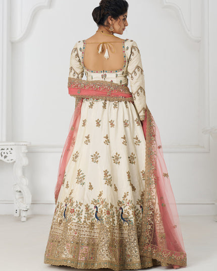 Fascinating Off White Heavy Embroidered Silk Bridesmaid Lehenga Choli