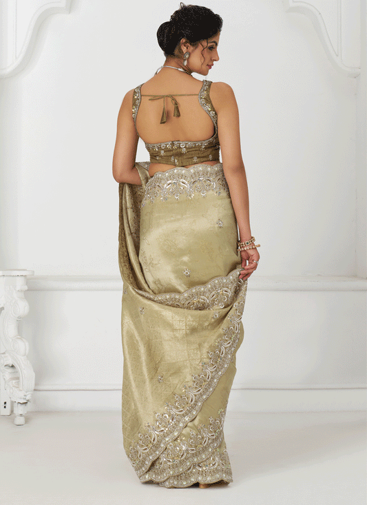 Chiku Viscose Silk Sequins Saree Engagement Wedding Functions