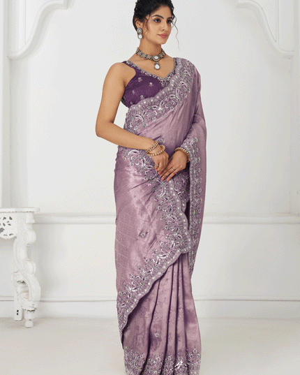 Lavender Viscose Silk Sequins Saree Engagement Wedding Functions