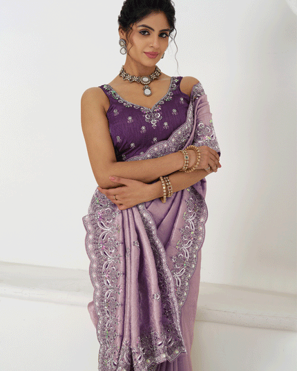 Lavender Viscose Silk Sequins Saree Engagement Wedding Functions