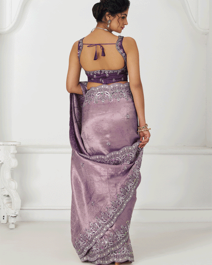 Lavender Viscose Silk Sequins Saree Engagement Wedding Functions