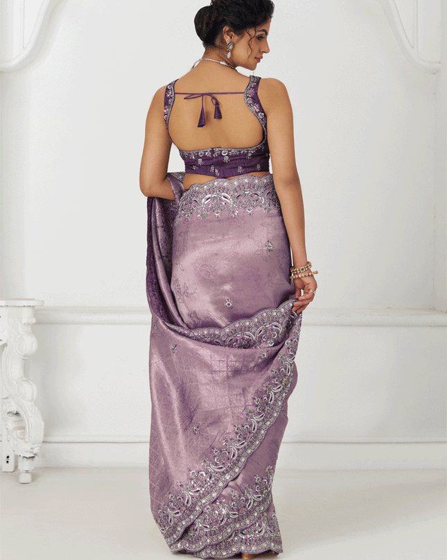 Lavender Viscose Silk Sequins Saree Engagement Wedding Functions