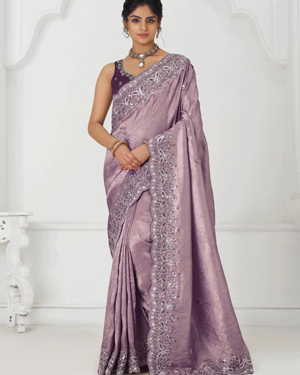 Lavender Viscose Silk Sequins Saree Engagement Wedding Functions