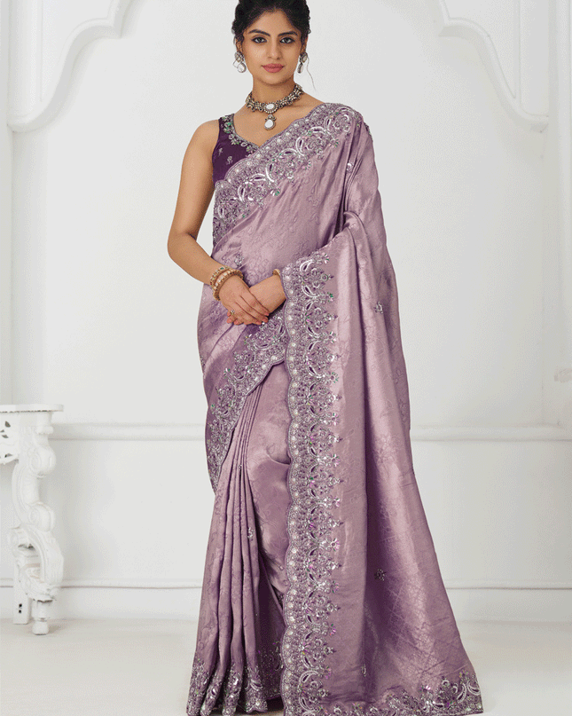 Lavender Viscose Silk Sequins Saree Engagement Wedding Functions