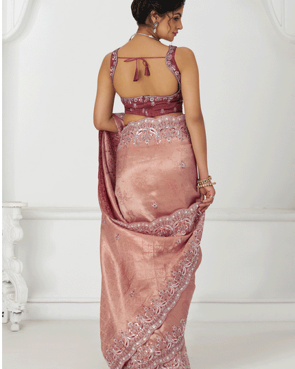 Gorgeous Pink Viscose Silk Sequins Saree Engagement Wedding Functions