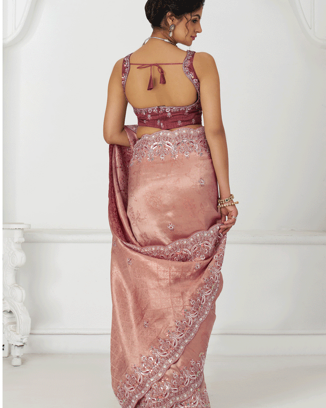 Gorgeous Pink Viscose Silk Sequins Saree Engagement Wedding Functions