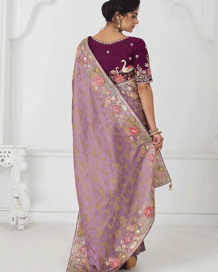 Glamorous Mauve Embroidered Pure Viscose Silk Jacquard Saree