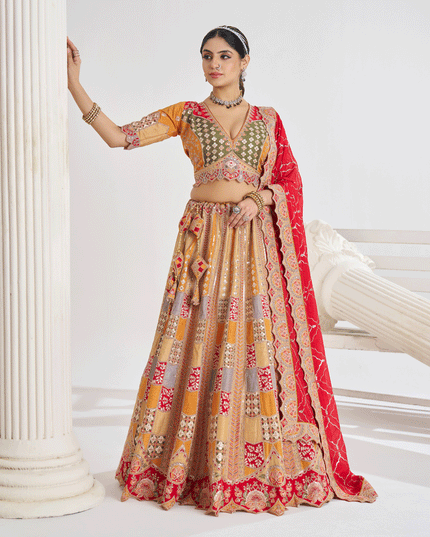 Mustard Color Heavy Embroidered Sequins Wedding Lehenga Choli