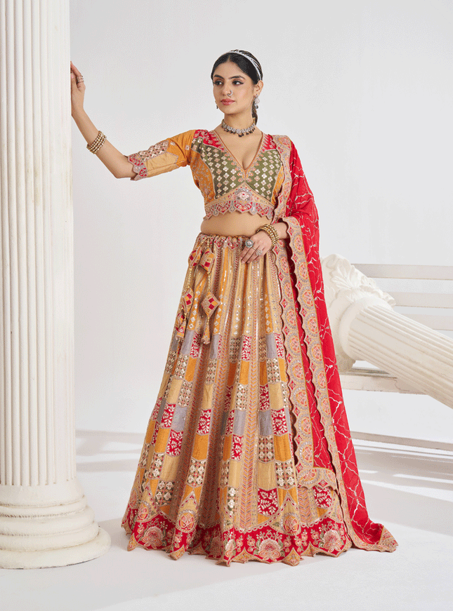 Mustard Color Heavy Embroidered Sequins Wedding Lehenga Choli