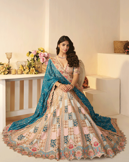 Sky Blue Heavy Thread Work Dola Silk Bridesmaid Lehenga Choli