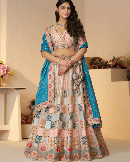 Sky Blue Heavy Thread Work Dola Silk Bridesmaid Lehenga Choli