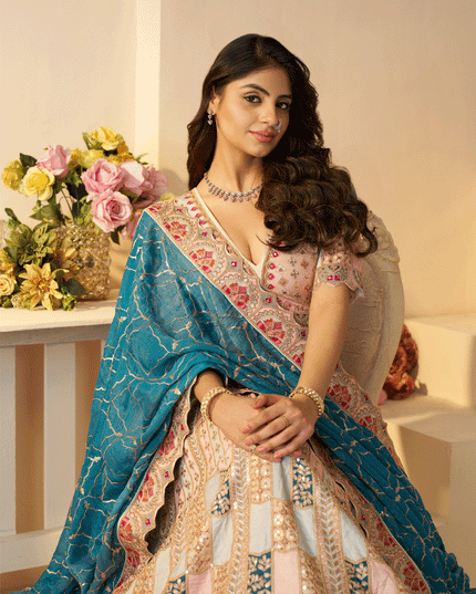 Sky Blue Heavy Thread Work Dola Silk Bridesmaid Lehenga Choli